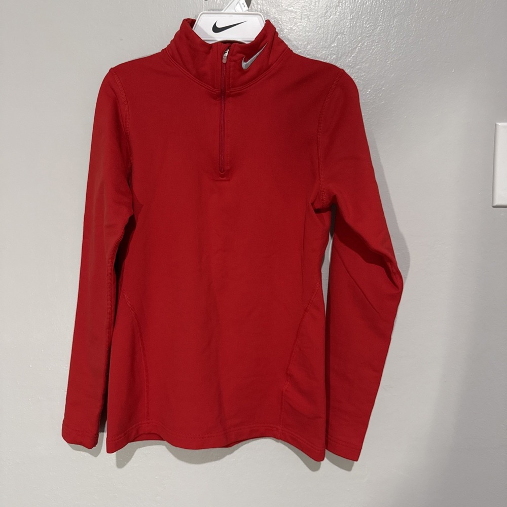 Nike Fit Dry Women’s Size S Athletic Pullover 1/4 Zip Interior Mock Neck Red